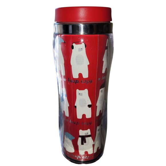 Polar Bear "Keep Cozy" Insulated Travel Tumbler With Red Lid - Picture 2 of 6